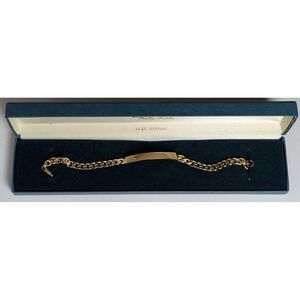Kelly Waters 14Kt Gold Overlay Engravable ID Curb Link Bracelet Boxed 7"